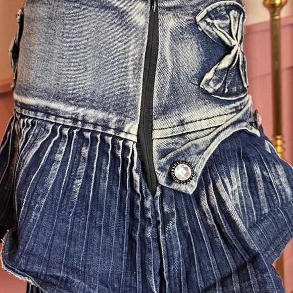 mcbling grunge coquette goth pleated skirt  kdbw jeans sz 21 blue - Picture 3 of 8